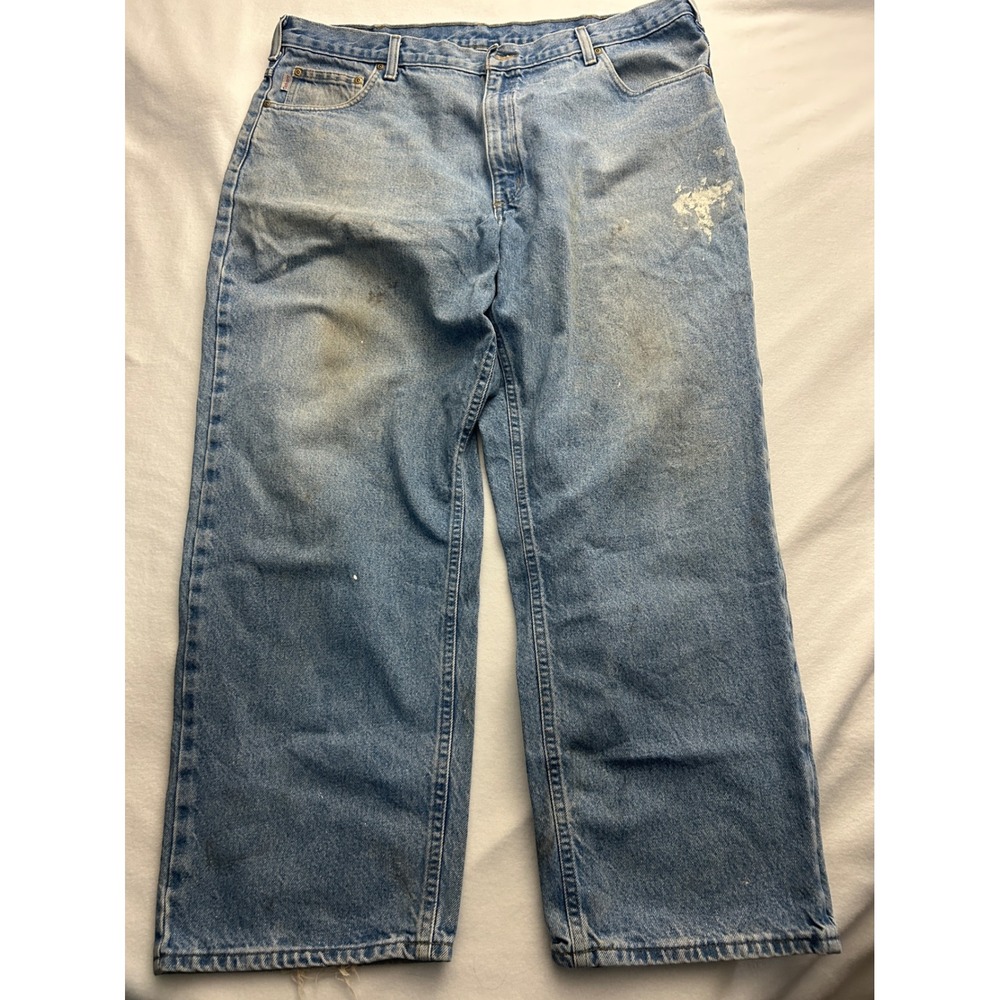 Carhartt STW Loose Fit Jeans Mens 42x30 Distressed Light Wash Denim Workwear